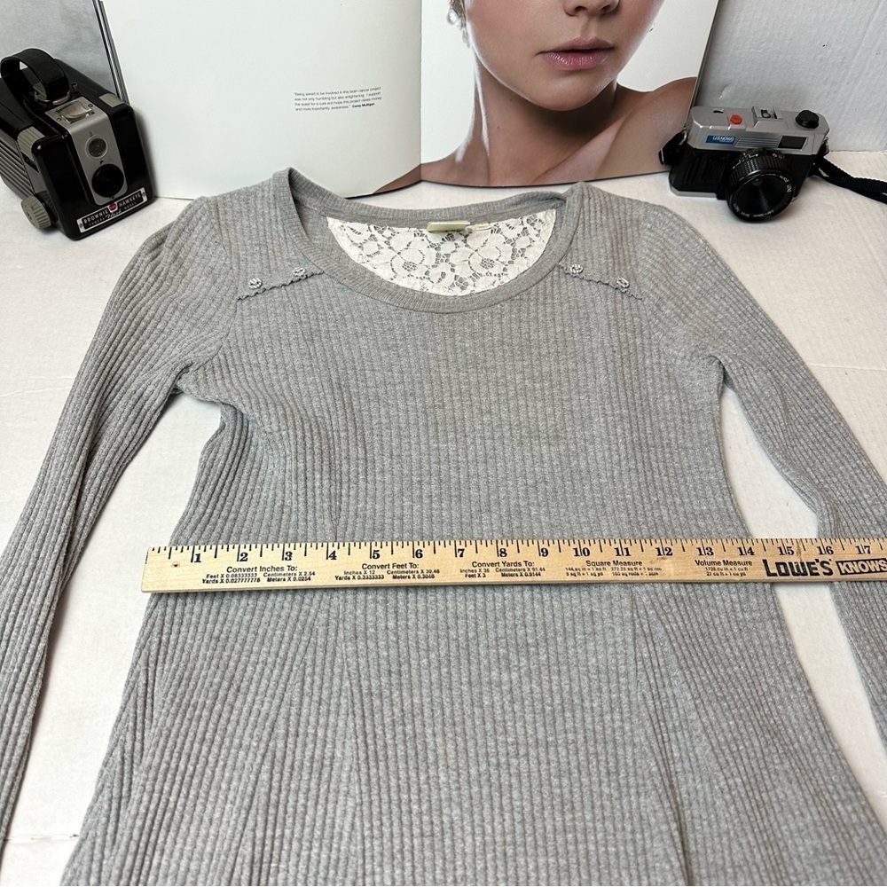 Eloise Gray Waffle Knit Fit & Flare Dress Lace Back Size Small Cottagecore - Picture 7 of 11
